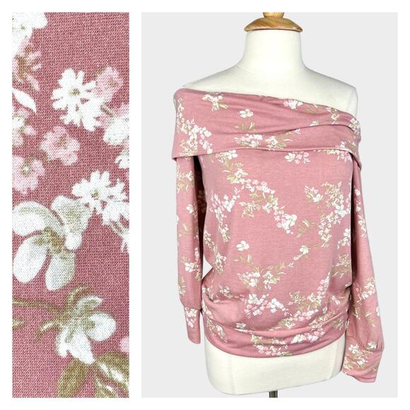 NWT Lauren Conrad Floral Off-The-Shoulder Lightweight Sweatshirt Dusty Rose M - Picture 2 of 14